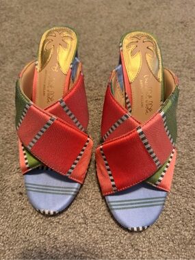 The Nat Note x Antonio Melani Coral & Multi-Stripe Crisscross Mule Sandals